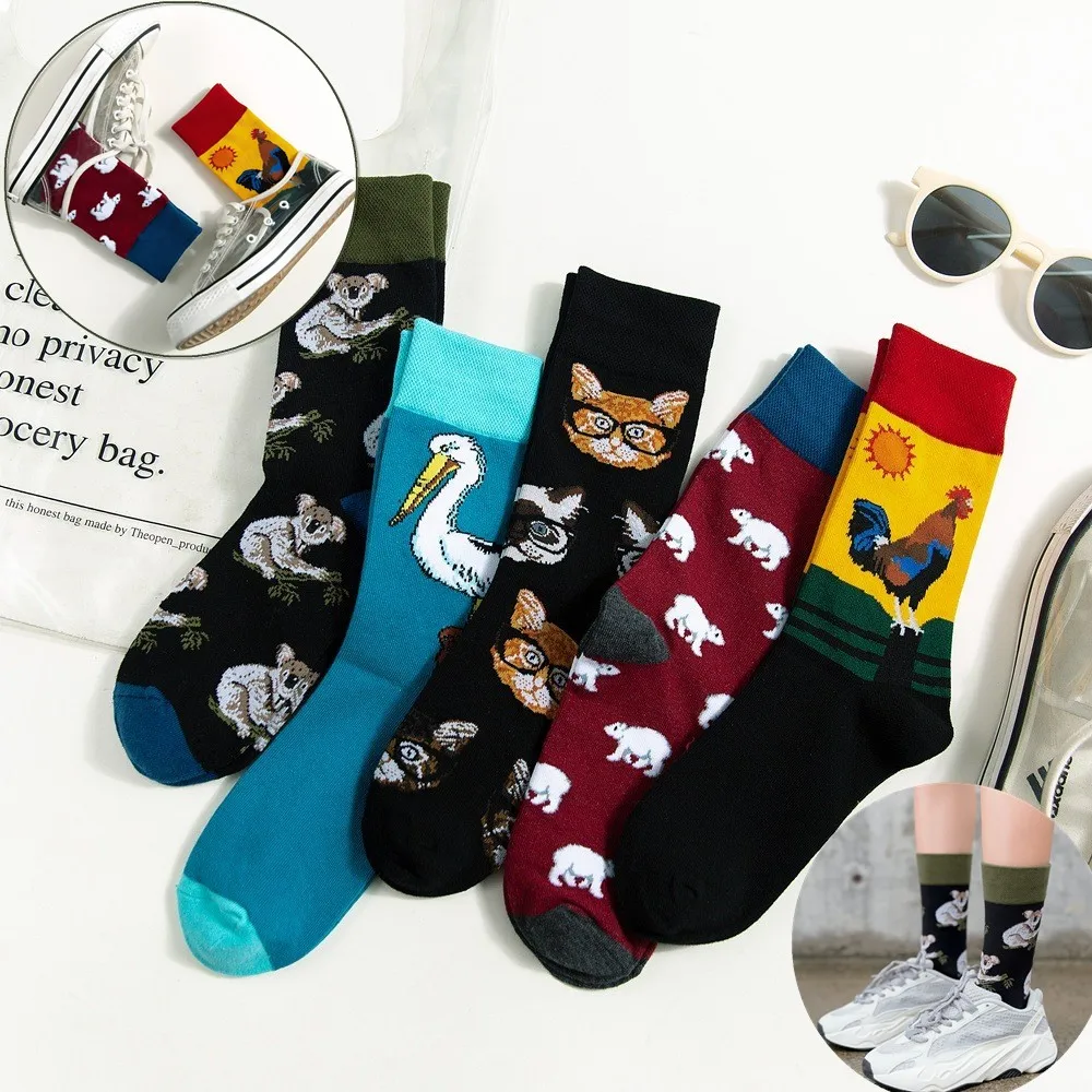 DOIAESKV, 5 пар/лот, модные женские забавные носки, Harajuku, длинные носки, Мультяшные счастливые женские носки, новинка, носки для скейтборда в стиле хип-хоп