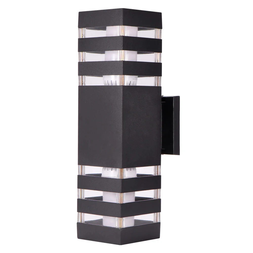 Modern Waterproof Up Down Aluminum Cuboid LED Wall Light Fixtures Dual Head Wall Lamp Outdoor E27 Socket AC 85-240V