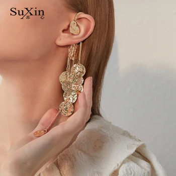 

SuXin earrings 2020 new simple single golden tassel leaf earrings for women long alloy pendant earrings jewelry gift