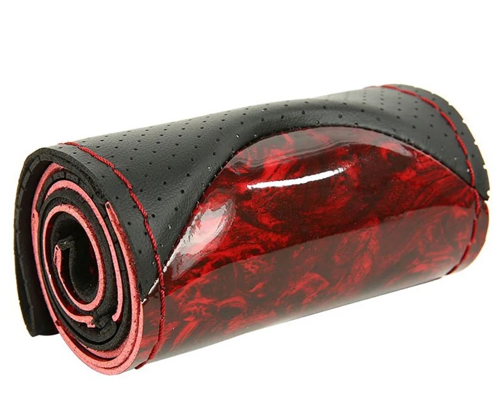 38cm Wooden Pattern Micfiber Leather Car Steering Wheel Cover Braiding Wheel Cover With Needle and Thread