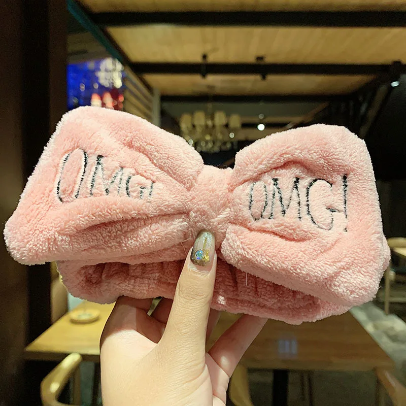 Wholesale OMG Letter Coral Fleece Bow Hairbands For Women Face Washing Hair Accessories For Girls Headband Head Wear Hair Turban Women's Hair Accessories Hair Accessories