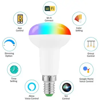 

Dimmable 7W E14 WiFi Smart Light Bulb LED Lamp App Operate With Alexa Google Assistant Control Wake Up Smart Lamp Night Light