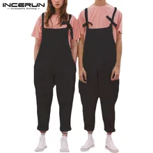 INCERUN уличная Мужская комбинезон мешковатые джоггеры карманы пара комбинезоны хлопок сплошной цвет ремни-подвески брюки мужские комбинезоны