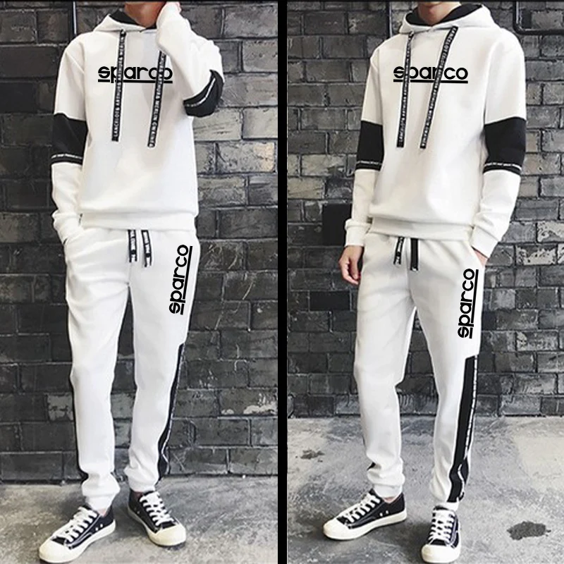 Men's Sparco Print Tracksuits 2 Piece Set Warm Casual Long Sleeve Oversize Hoodie Sweatshirt and Sweatpant Streatwear Outfit Men's Sets