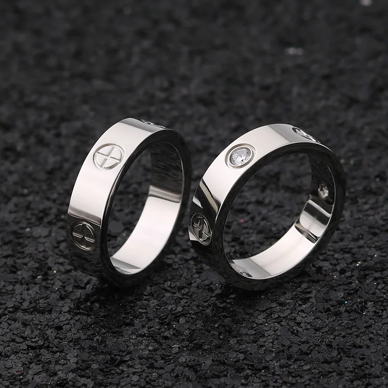

Fashion Silver Stainless Steel Ring For Woman Girl Couple Cross Ring With Stone Crystal For Wedding Ring