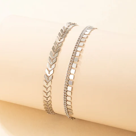 2pcs/sets Bohemian Leaf Silver Color Anklets for Women Alloy Metal Geometry Alloy Foot Chain Adjustable Jewelry 18646