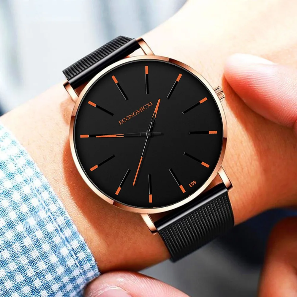 Mens Watch Luminous ECONOMICXI Brand Quartz Casual Business Male Waterproof Leather Strap WristWatch Clock Relogio Masculino