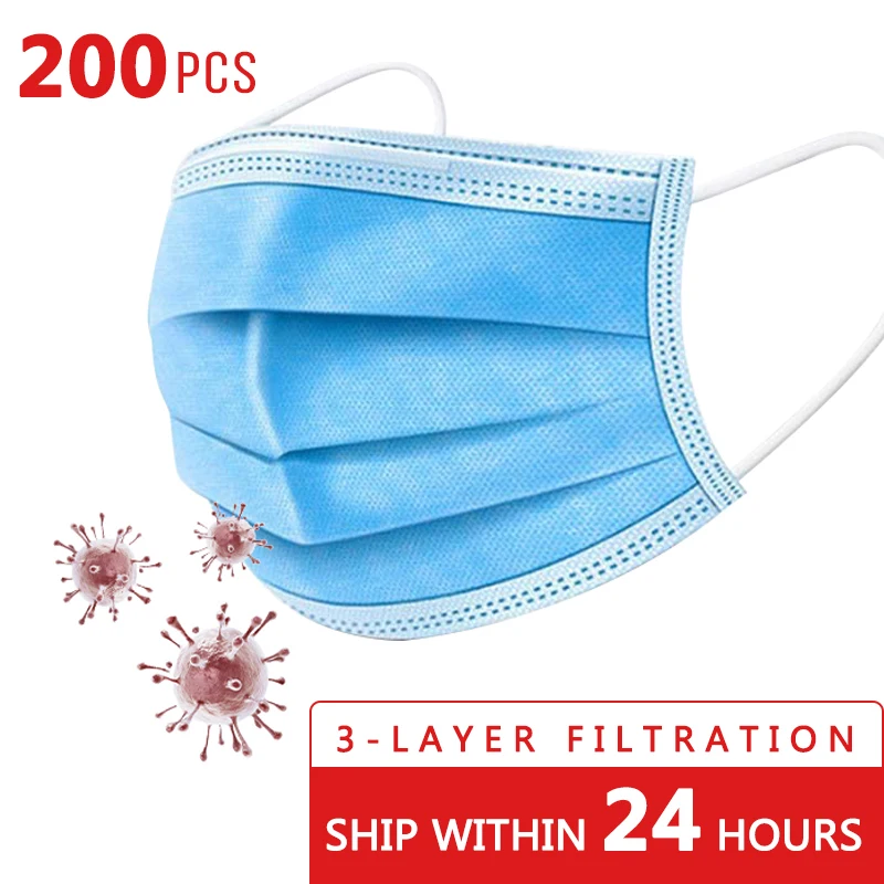 

200Pcs 3 layer Disposable Elastic Mouth Soft Breathable Blue Soft Breathable Flu Hygiene Child Kids adult Face Mask Dropshipping