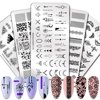 

NICOLE DIARY Nail Stamping Plates Lace Feometric Template Printing Plates Nail Designs Stainless Steel Nail Art Image Stencil