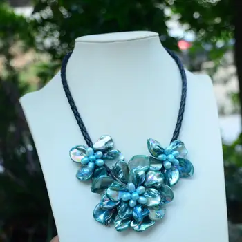 

2020 Hot sale Blue Freshwater Pearl Turquoises Shell Flower Choker Necklace Statement Party Jewelry Gift