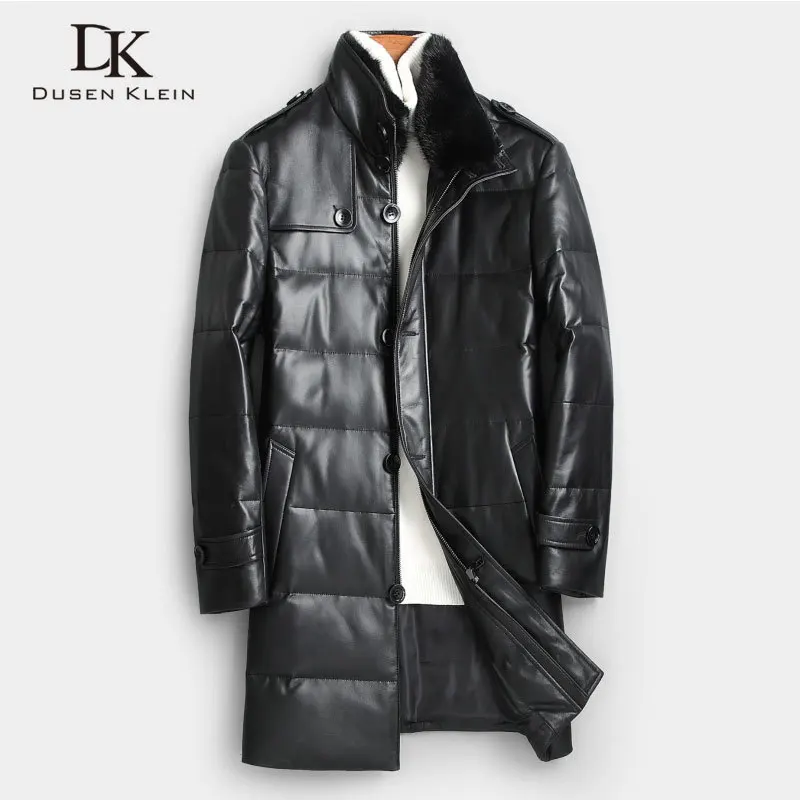 

Men's Genuine Leather Down Jacket Winter Warm Long Coat Mink Fur Collar Outerwear Sheepskin New Designer Brand Luxury x8702