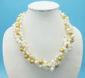 

Promotion, 3 strands of natural baroque pearl necklace 18"
