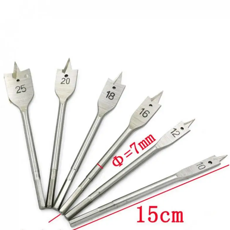 6pcs/lot Wood Flat Drill Sets 10mm 12mm 16mm 18mm 20mm 25mm Paddle Flat Wood Boring Drill Bit Set Power Tools With Hex Shank