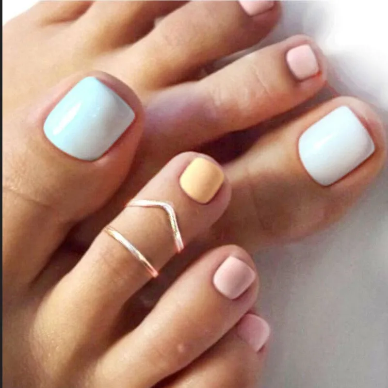 Novo na moda simples letra em forma de v pé anel simples moda completa artesanal anel ajustável toe anel