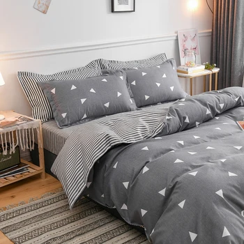 

Gray Triangle Bedding Set Luxury Flowers Duvet Cover Set Lucky Clovers and Plaid Reversible Bed Linen Luxury Home Textile