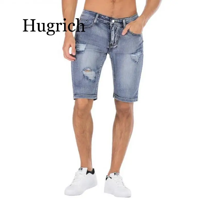 

Men's Denim Shorts Torn 2020 Hot Summer Breeches Hole Distressed Bermuda Male Stretch Knee Length Vintage Short Jeans Shorts Men