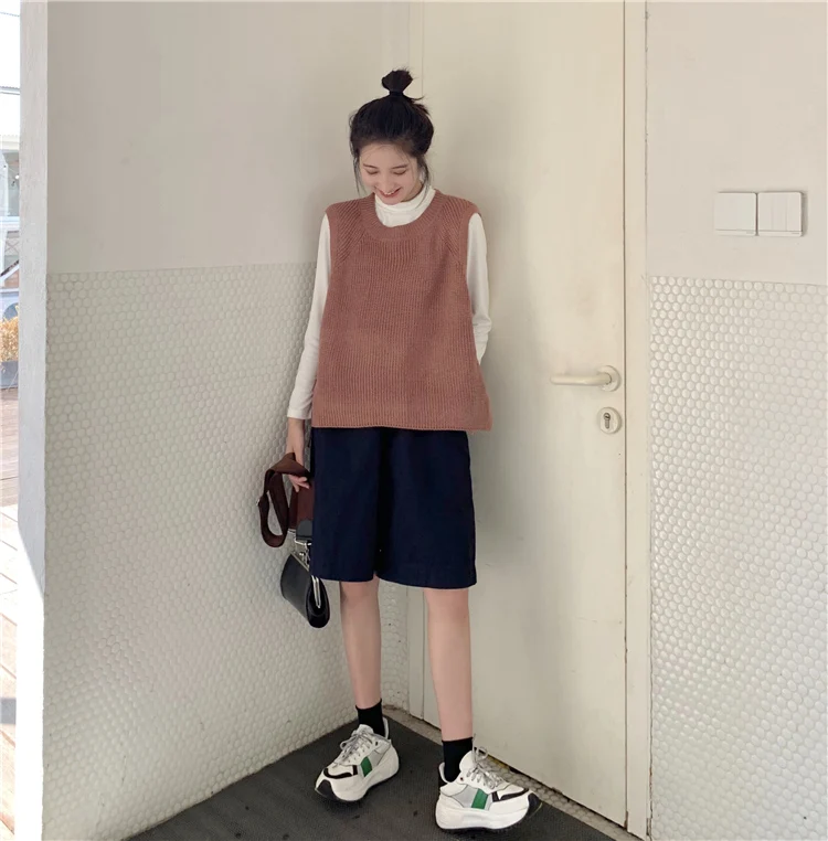 Осенний женский свитер жилет harajuku женский элегантный студенческий пуловер со шнуровкой вязаный Топ Верхняя одежда жилет