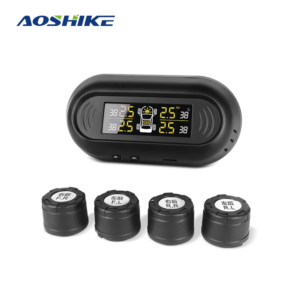 

AOSHIKE Car Tire Pressure System TPMS Digital LCD Display Solar OR USB Car Wireless 4 Internal Sensor For SUV