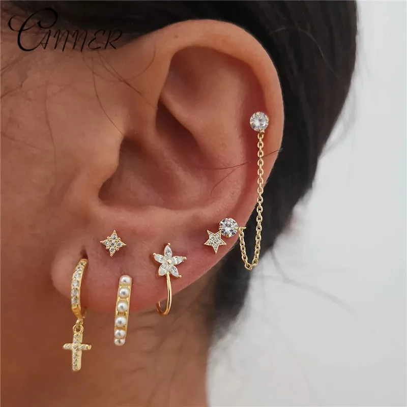 CANNER New 925 Sterling Silver Mini Stud Earrings for Women Plant Cactus Leaf Tiny Dot Arrow Small Earring Piercing Jewelry