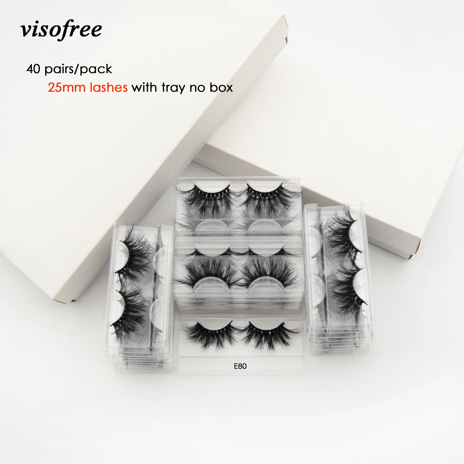 

Visofree 40pairs 25MM Lashes 3D Mink Lashes with Tray No Box Mink Eyelashes Dramatic Volume Eyelashes Thick False Eyelashes E80