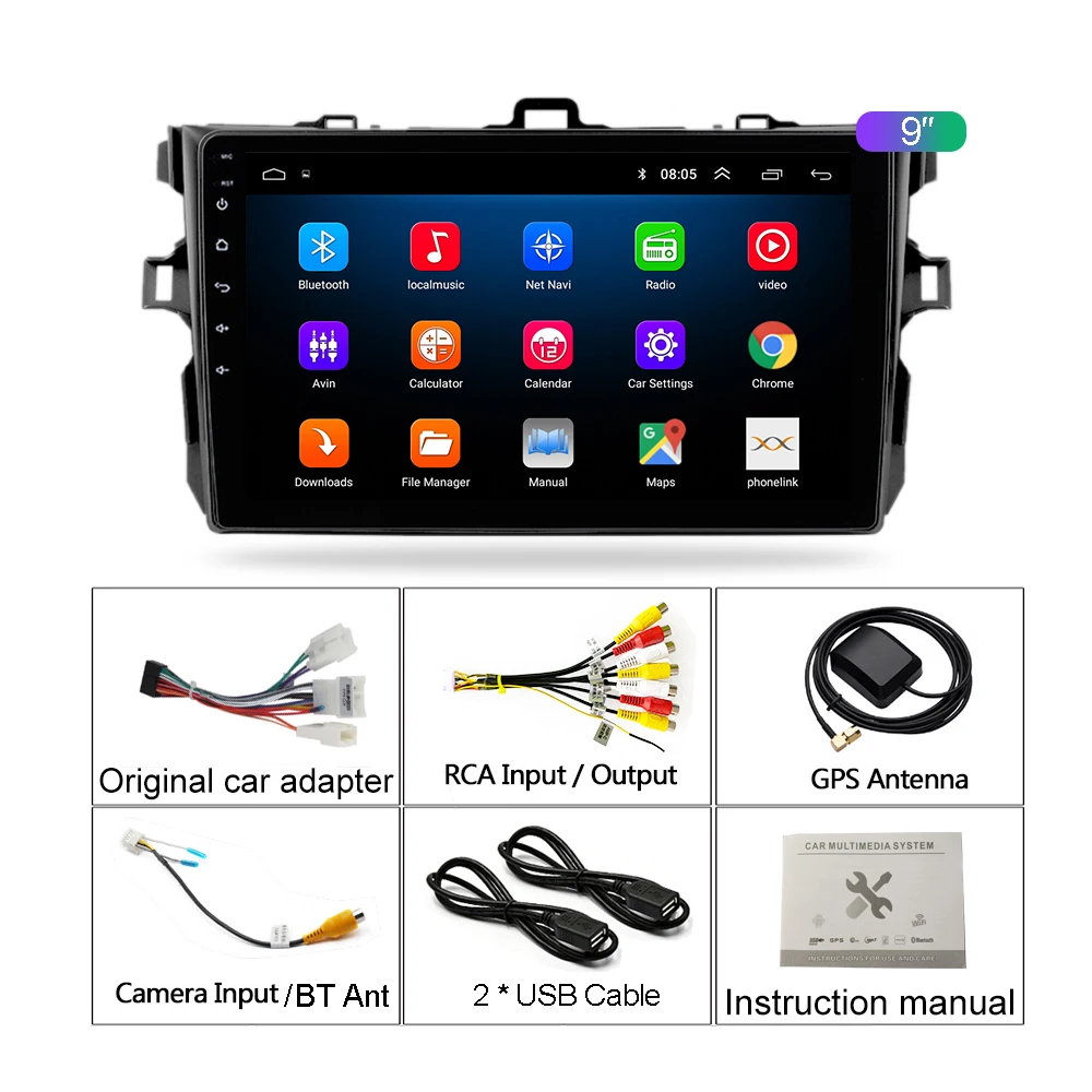 9 дюймов 2+ 16 GB/32G Android 9,1 Автомобильный мультимедийный авто радио gps для Защитные чехлы для сидений, сшитые специально для Toyota Corolla E140 E150 2008 2009 2010 2011 Авто USB