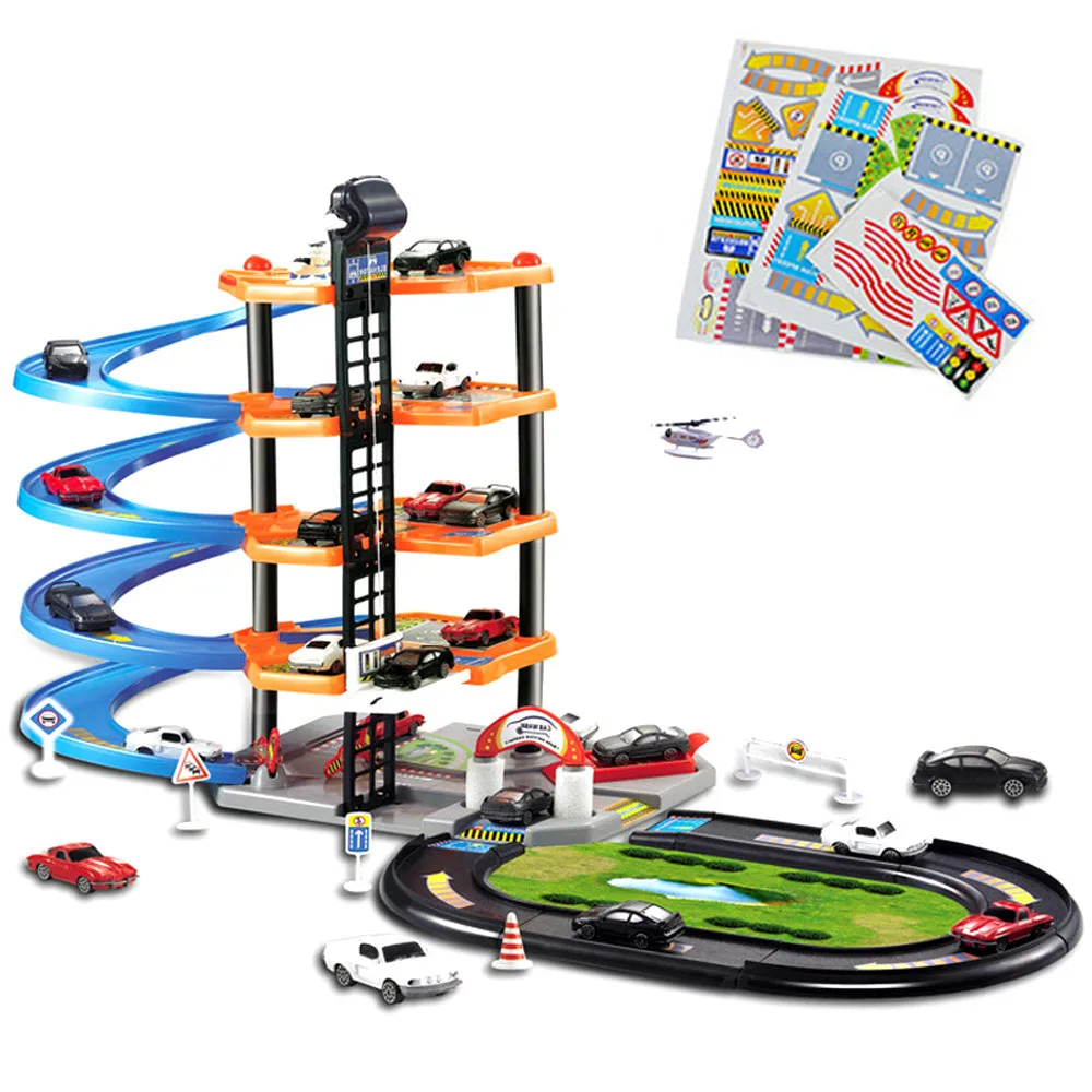 

DIY Assembly Railway Racing Tracks 4layers Car Parking Lot Racing Car Toys Diy Slot Model Toys For Children Boys Gifts