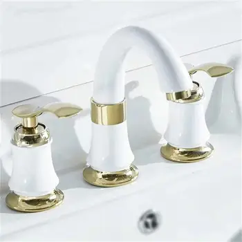 

Luxury 3PCS Set Bathtub white Plated Bathroom Faucet European Split Basin Mixer Tap Jade Faucet