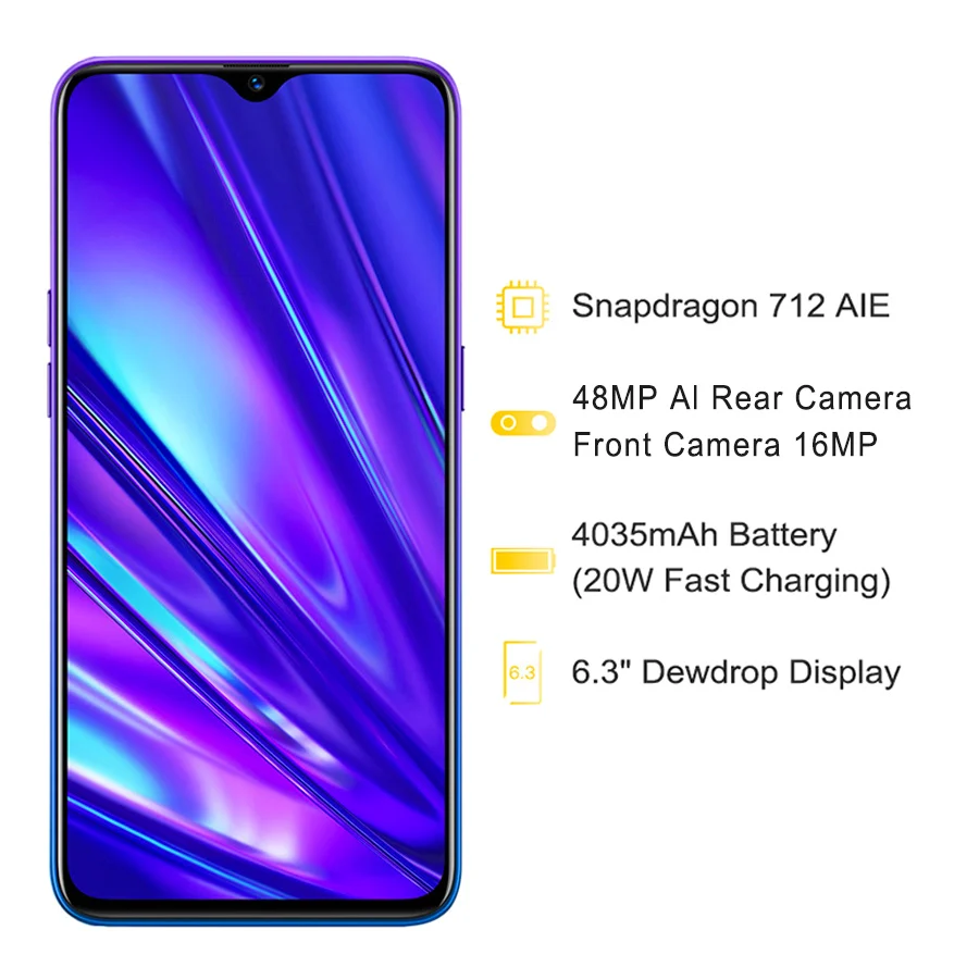  REALME 5 pro 6.3'' 4GB 128GB Smartphone Android P Octa-core 4035mAh 48MP+16MP Dual Camera VOOC Fast