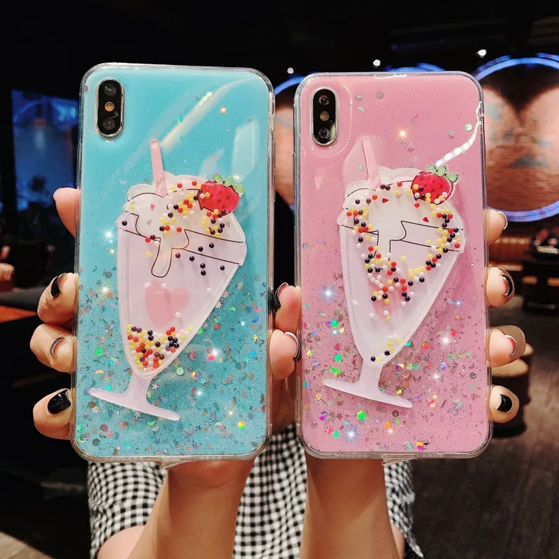 

Ice cream cup drip glue mobile phone case For huaweip30 p20 pro mate 20 pro nova 4e 5 5i 3 4 3i y9 2019 Glitter phone cover