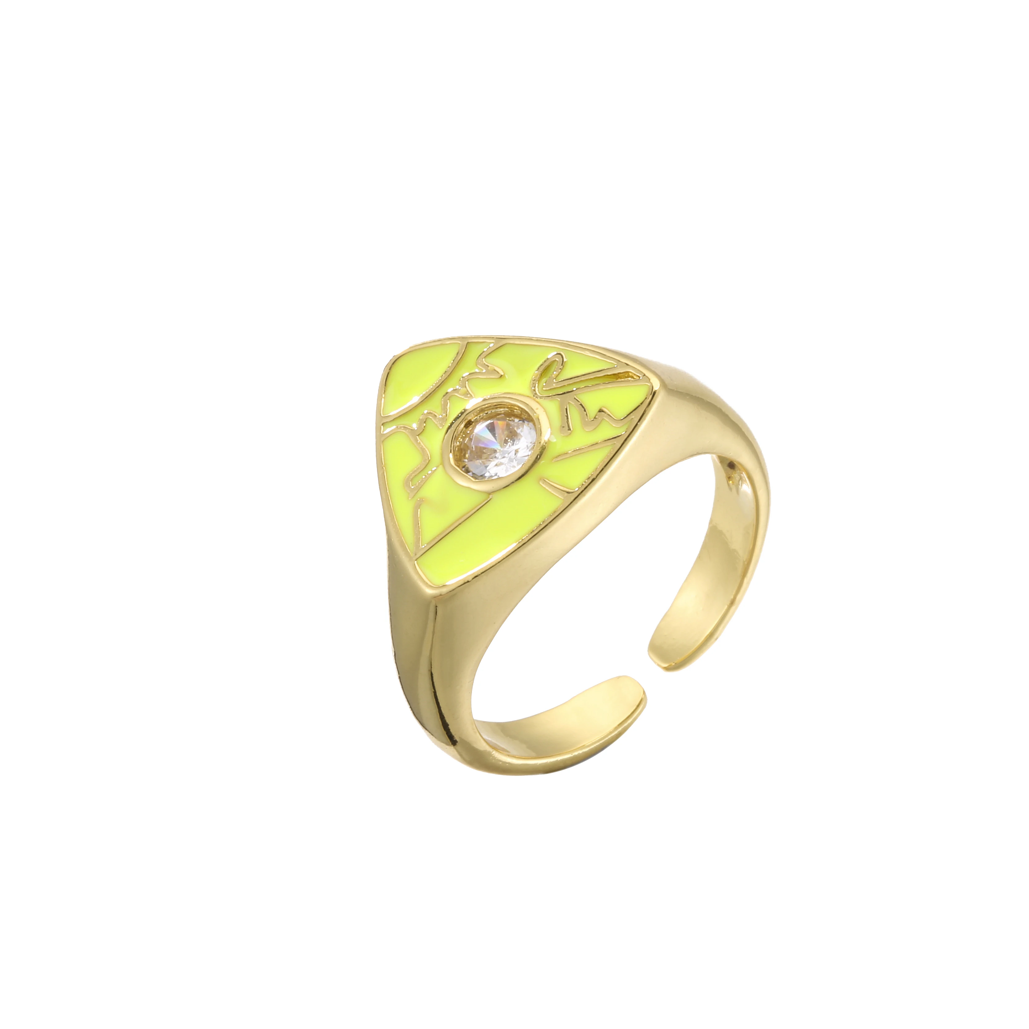 Bague Triangulaire Réglable en Laiton, Peinture CZ, pour Femmes et Filles