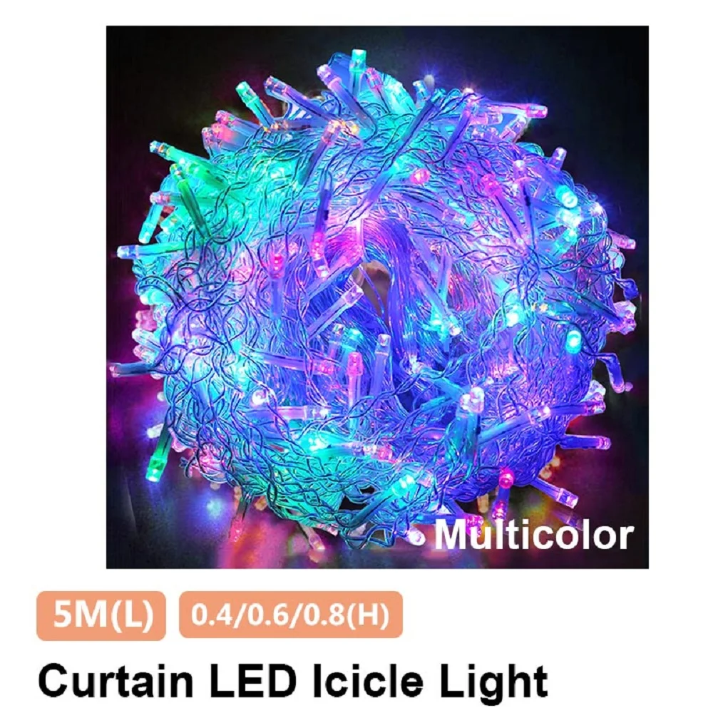 Multi Color 5 м 216 Светодиодный занавес сосулька струнные огни свисают 0.4м-0,6 м-0,8 м 220 в Рождественское украшение для дома и улицы уличная гирлянда сказочные огни - Испускаемый цвет: Multi Color