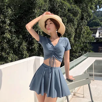 

Swimsuit Woman 2019 Separate Push Up Womens Swim Wear Swimwear Women Swimsuits With Skirt Short Long Sleeve Thin Hot Fairy Fan