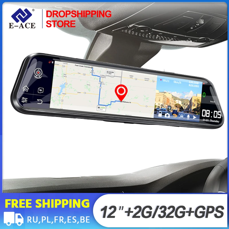 Дропшиппинг E ACE 12 дюймов Android 4G Автомобильная камера GPS навигация видео рекордер с