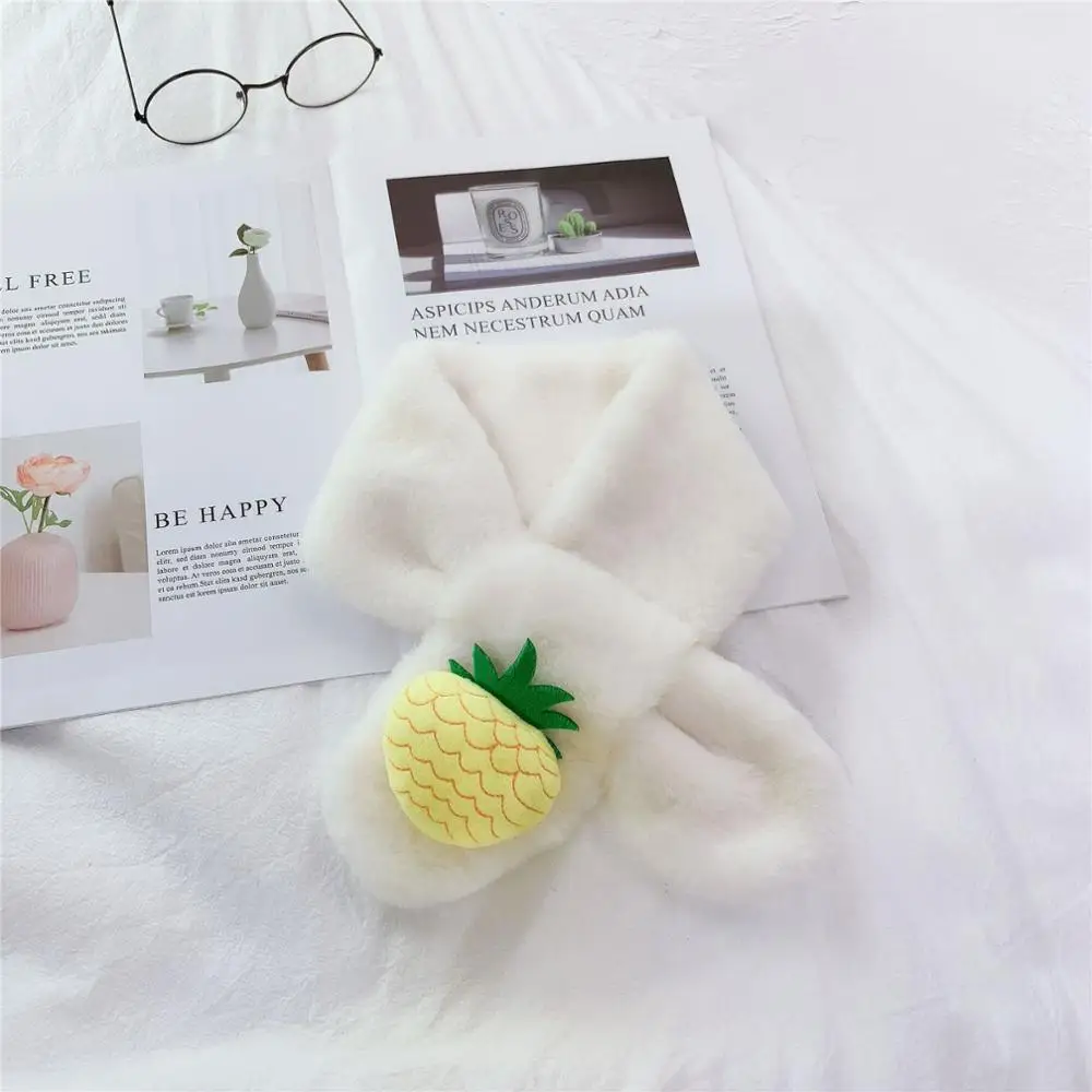 Fashion Chindren Neckerchief Soft Comfortable Warm Plush Cute Scarf With Fruit Accessory Solid Color Baby Boys Girls Neck Ring - Цвет: pineapple-White