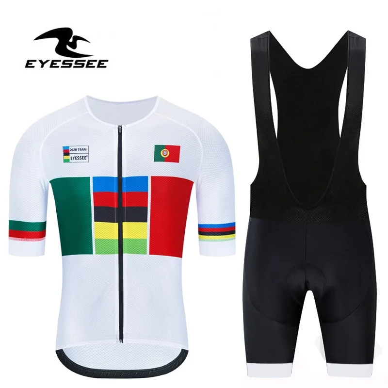 

EYESSEE 2020 top quality Portugal Cycling Jersey set summer men's team bicycle clothing High Density 9D Pad MTB Bike Clothes