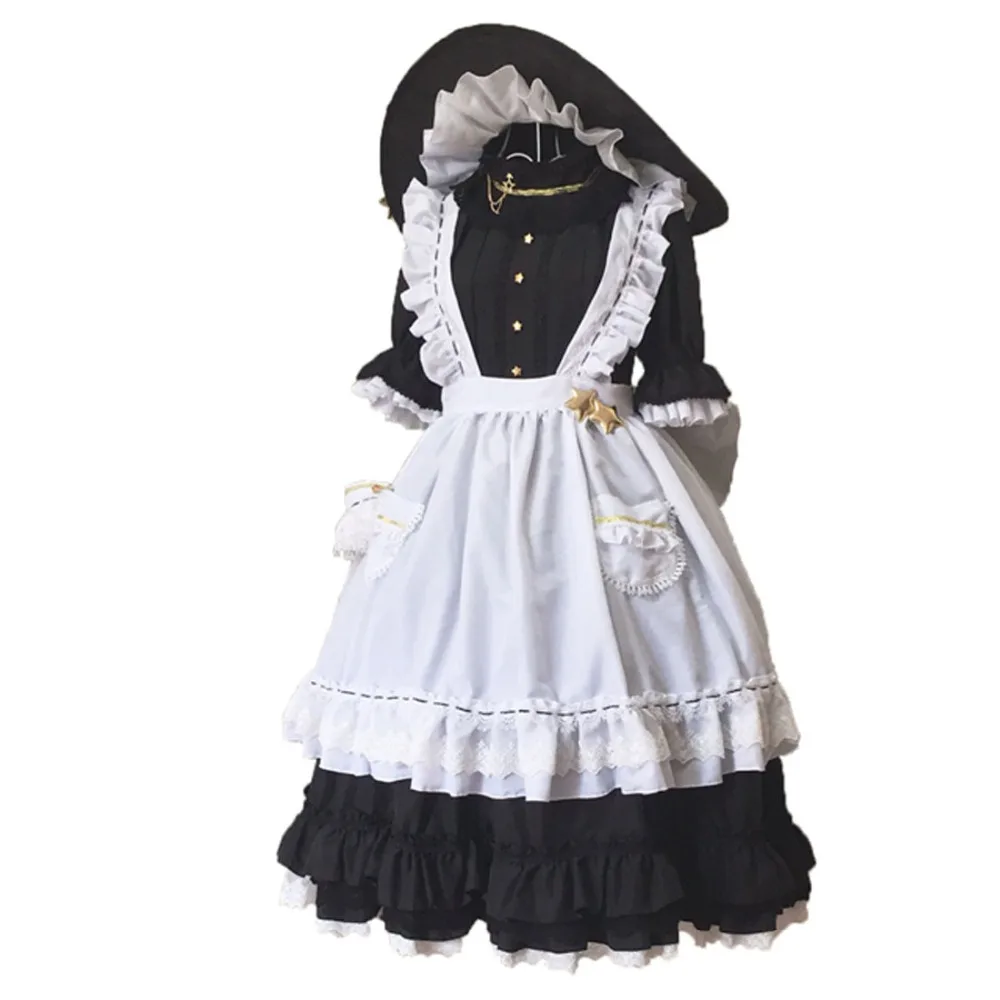 Touhou проект Kirisame Marisa платье с передником для горничной униформа, косплей костюмы с шляпой