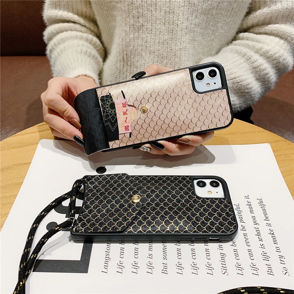 Для iPhone 11pro X XR XS MAX портмоне чехол для телефона ремешок Iphone 7 6s 8 Plus Рыбная чешуя