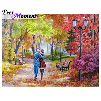 

Ever Moment 5D Diamond Painting Full Drill Square Autumn Park Landscape Young Couple Mosaic Picture Paint By Diamonds 5L293