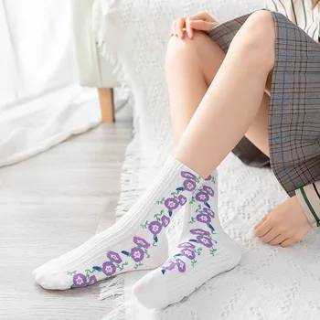 

Sweet Striped Woman Sock Floral Socks for Women Colorful Style Ladies Long Standard Sox Female Cotton Trendy Spring Autumn Meias