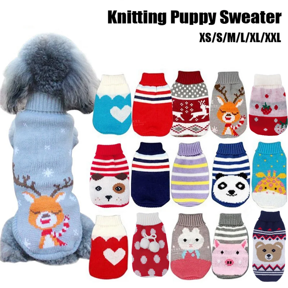 Теплый зимний свитер с рисунком собаки, щенка, зимний свитер для маленькой собаки, кошки, трикотажный свитер для маленьких собак, верхняя одежда для питомца, одежда для домашних животных