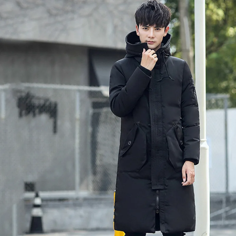 Mid-length MEN'S down Jacket Men White Duck down Korean-style Hooded Non-Cotton Young And Middle-aged down Jacket Thick Students