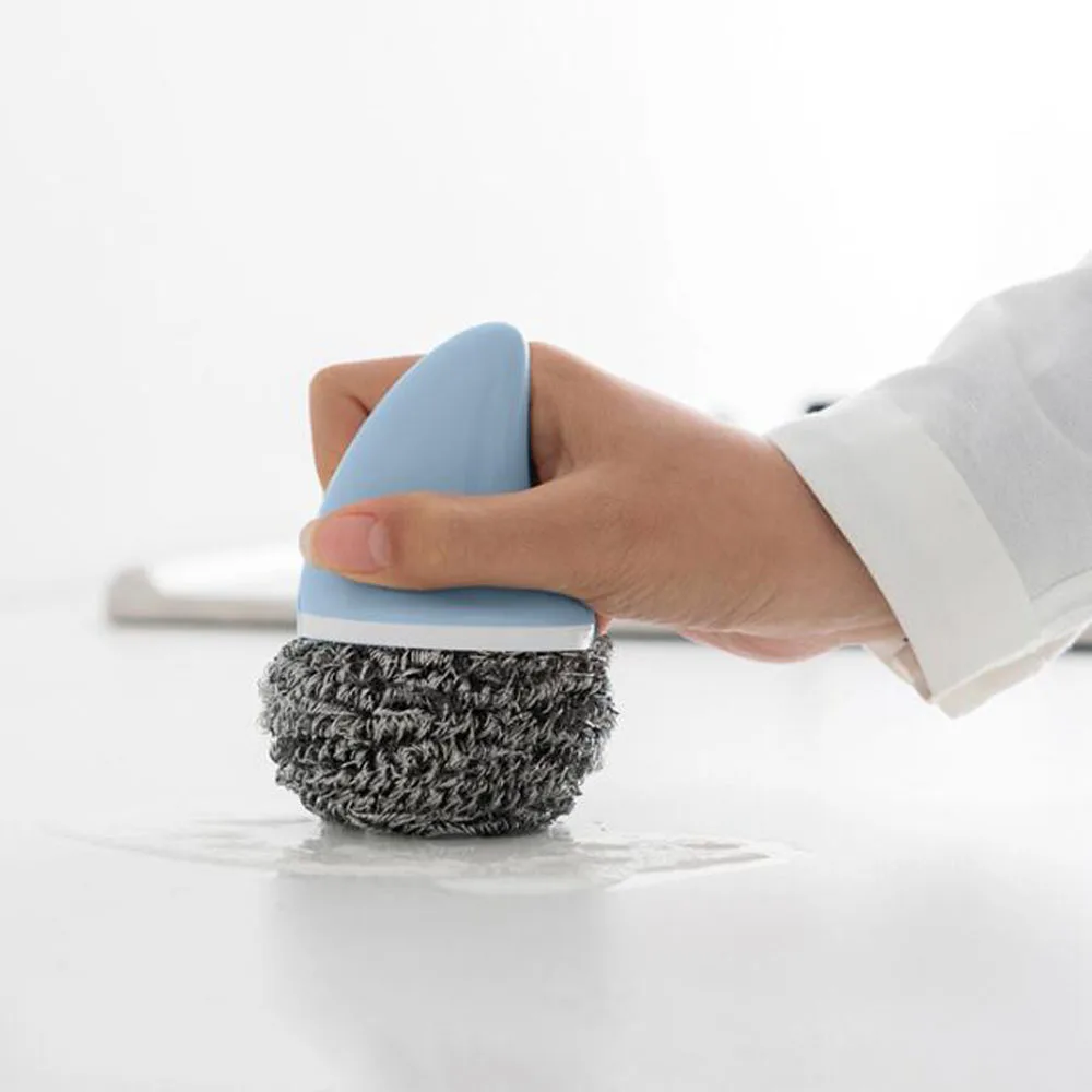 

Kitchen Cleaning Brush Stainless Steel Wire Ball Brush Shark Handle Pan Kitchen Dish handle Washing Tool