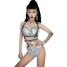 Серебряный сексуальный костюм ГОГО танцора костюм Сценические костюмы для певцов Beyonce женский ночной клуб танцор костюм