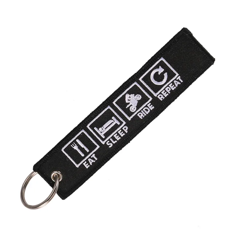 Remove Before Flight Novelty Embroidery Key Chain Bijoux Keychain for Motorcycles n Cars Eat Sleep Rid Repeat Porte Clef Key Tag