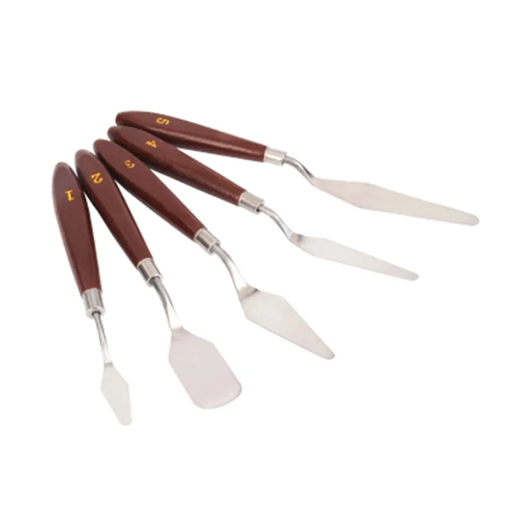 

Oil Paint Scraper 5Pcs Wooden Handle Set Stainless Steel Art Painting Tool Palette Knife Shovel Painting Tools