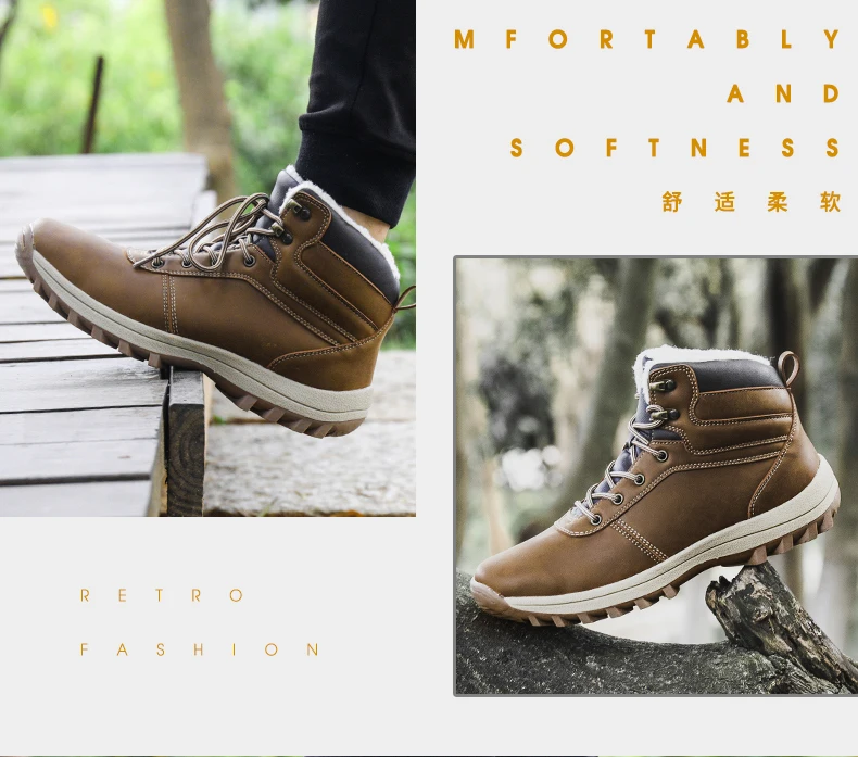 Brand Men Snow Boots Winter Plush Warm Men Climbing shoes Lace-Up strong Non-slip Male Ankle Boots Waterproof Man Work Shoes