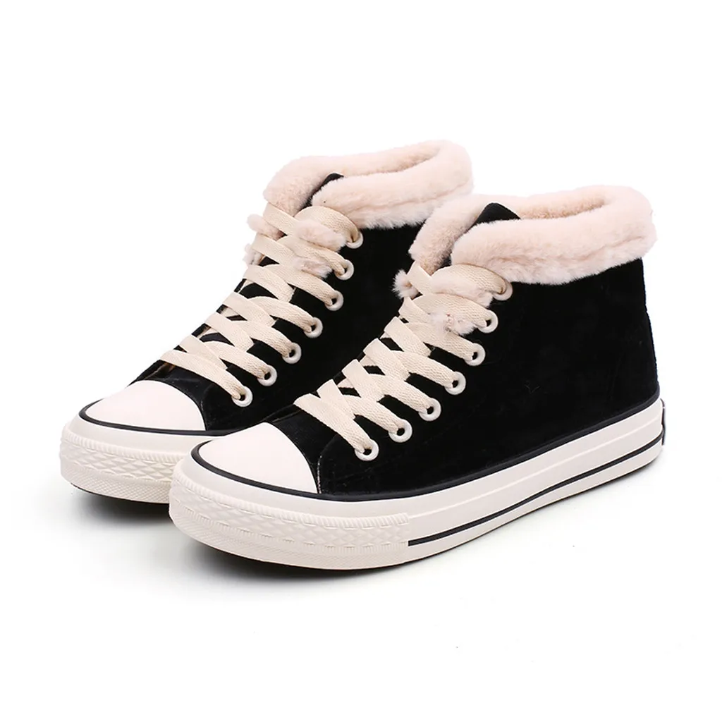 

Winter Canvas Shoes Fur Flat High-top Warm Cross-tied Shoes Quality New Hot Loafers Women student Shoes JU30 2