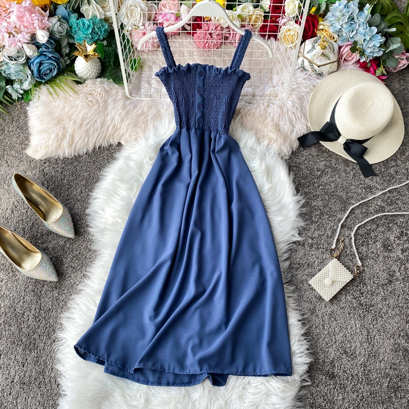Женское пляжное платье Vestidos Mujer 2020 новое летнее шифоновое на тонких бретельках с