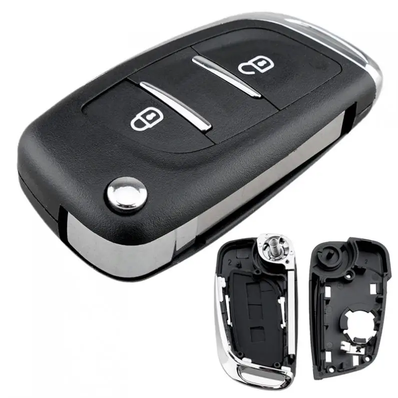Black Protective Cover 2 Buttons for PEUGEOT Folding Remote Key Case Shell 