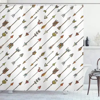 

Colorful Shower Curtain, Various Shapes Line and Triangle Art Pattern, Polyester Fabric Bathroom Shower Curtain Set with Hooks,